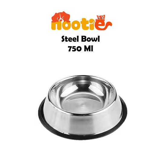 Nootie Steel Bowl with Rubber Rim, Size- Large, 750ml, Pack of 2