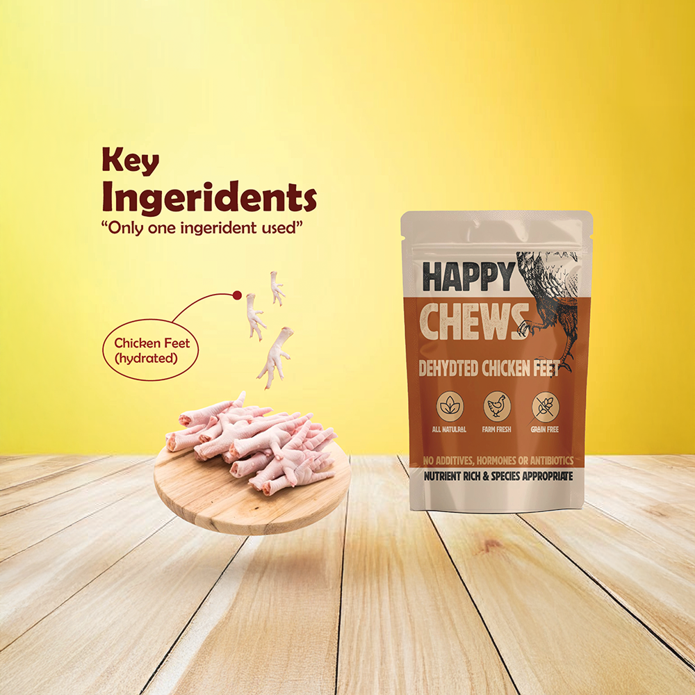Nootie Happy Chews – Dehydrated Chicken Feet Dog Treats (80g) | Natural, Protein-Rich Chew for Joint & Dental Health