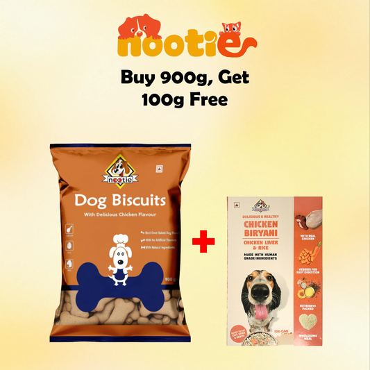 Nootie Chicken Biscuits with Peanut Butter Flavour for Adult Dogs | Buy 1 Get 1 (900g Biscuits + 100g Chicken Biryani) | Protein-Rich, Highly Digestible, and Nutrient-Dense Dog Treats