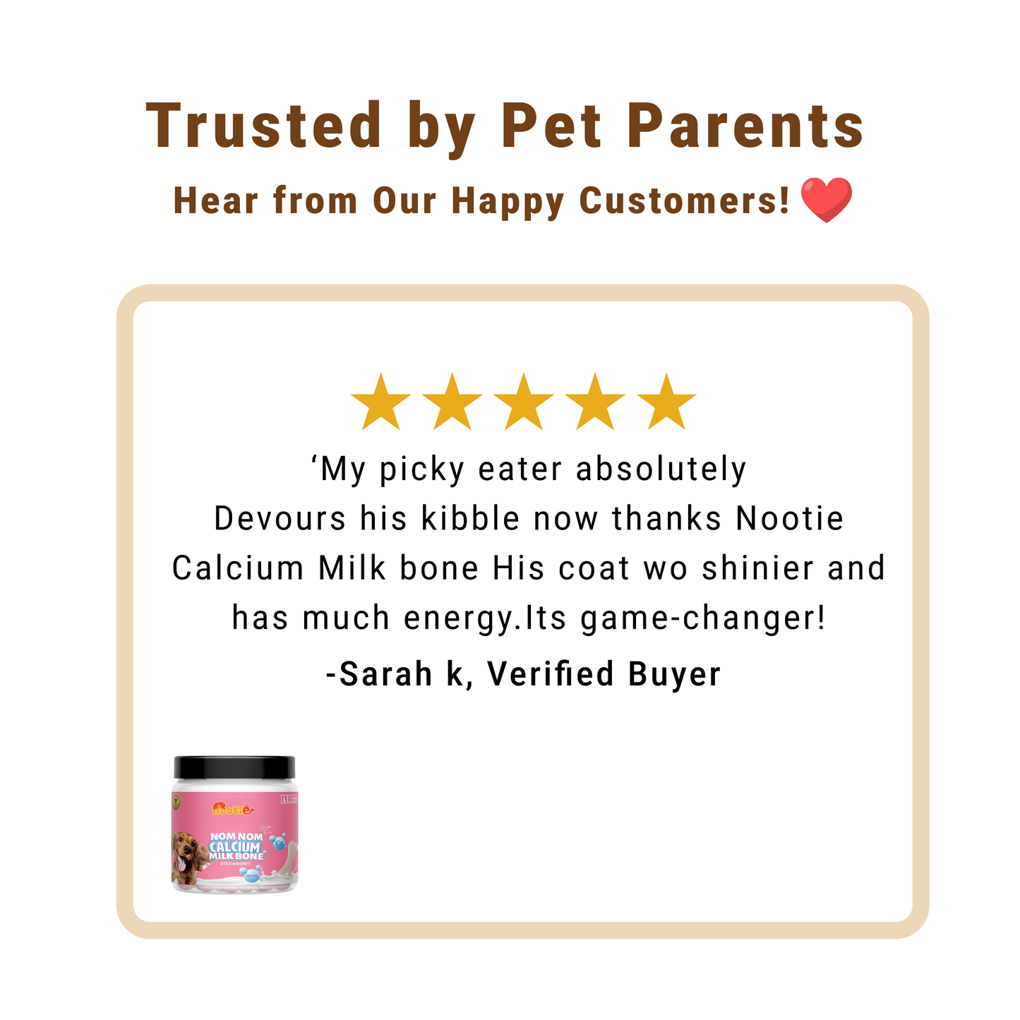 Nootie Nom Nom Calcium Milk Bone – Strawberry Flavour (220g) | Calcium-Rich, Fiber & Collagen Treat for Strong Bones & Teeth