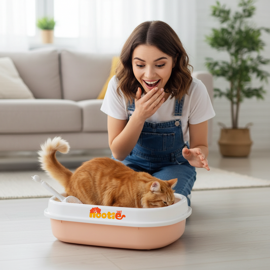 Nootie Cat Litter Box Tray with Free Scooper | Semi-Closed Hygienic Design for Kittens & Adult Cats