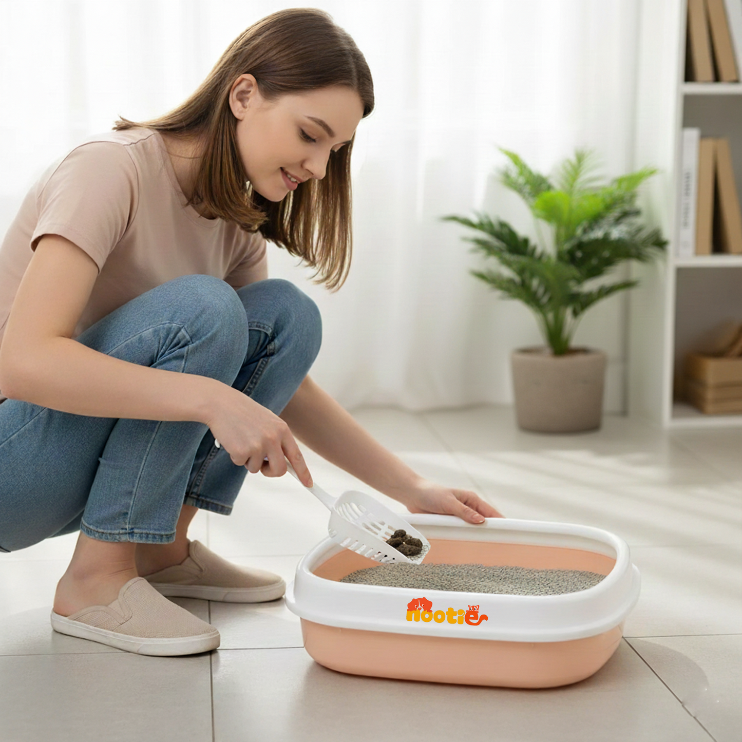 Nootie Cat Litter Box Tray with Free Scooper | Semi-Closed Hygienic Design for Kittens & Adult Cats