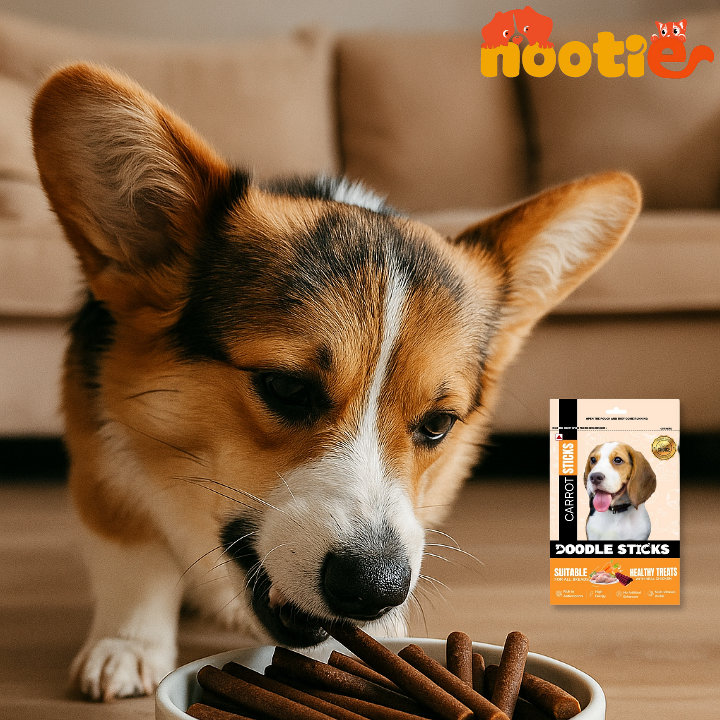 Nootie Doodle Sticks – Real Chicken & Carrot Dog Treats (70g) | Healthy, Collagen-Rich, Gluten-Free Snack for All Breeds