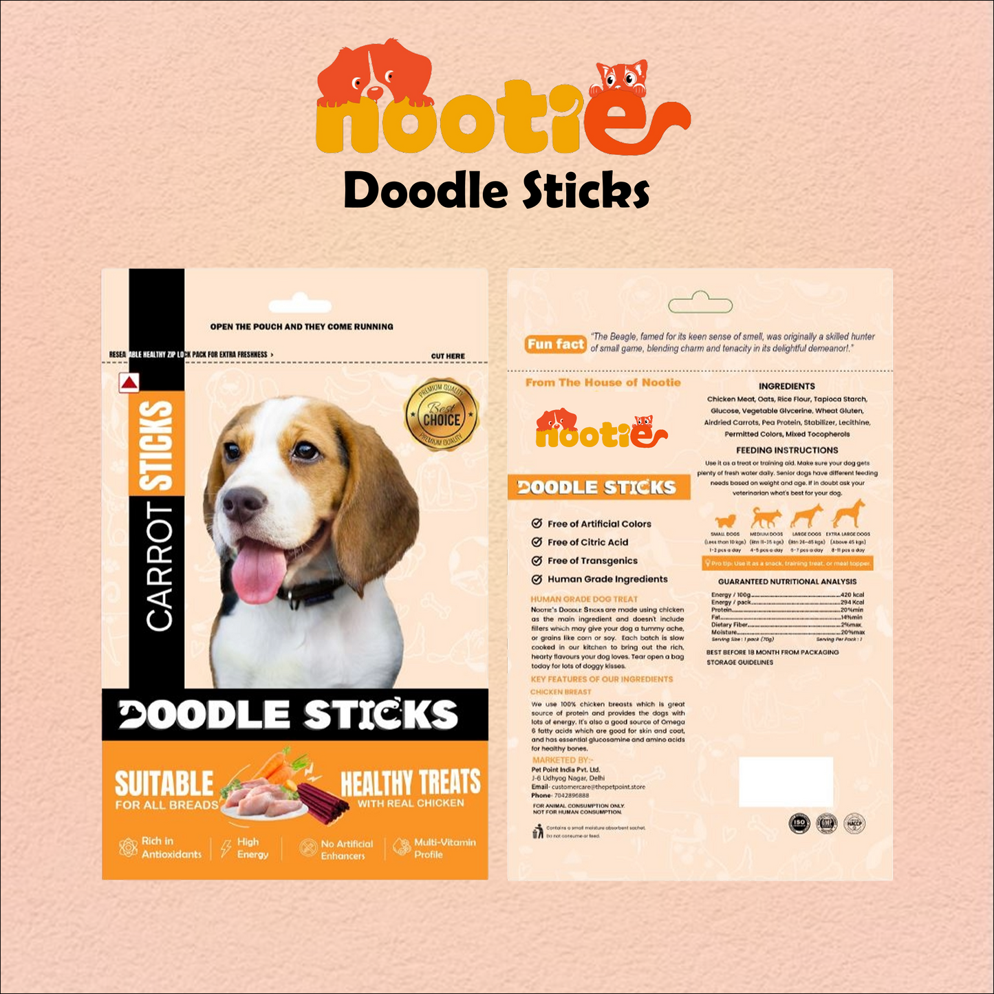 Nootie Doodle Sticks – Real Chicken & Carrot Dog Treats (70g) | Healthy, Collagen-Rich, Gluten-Free Snack for All Breeds