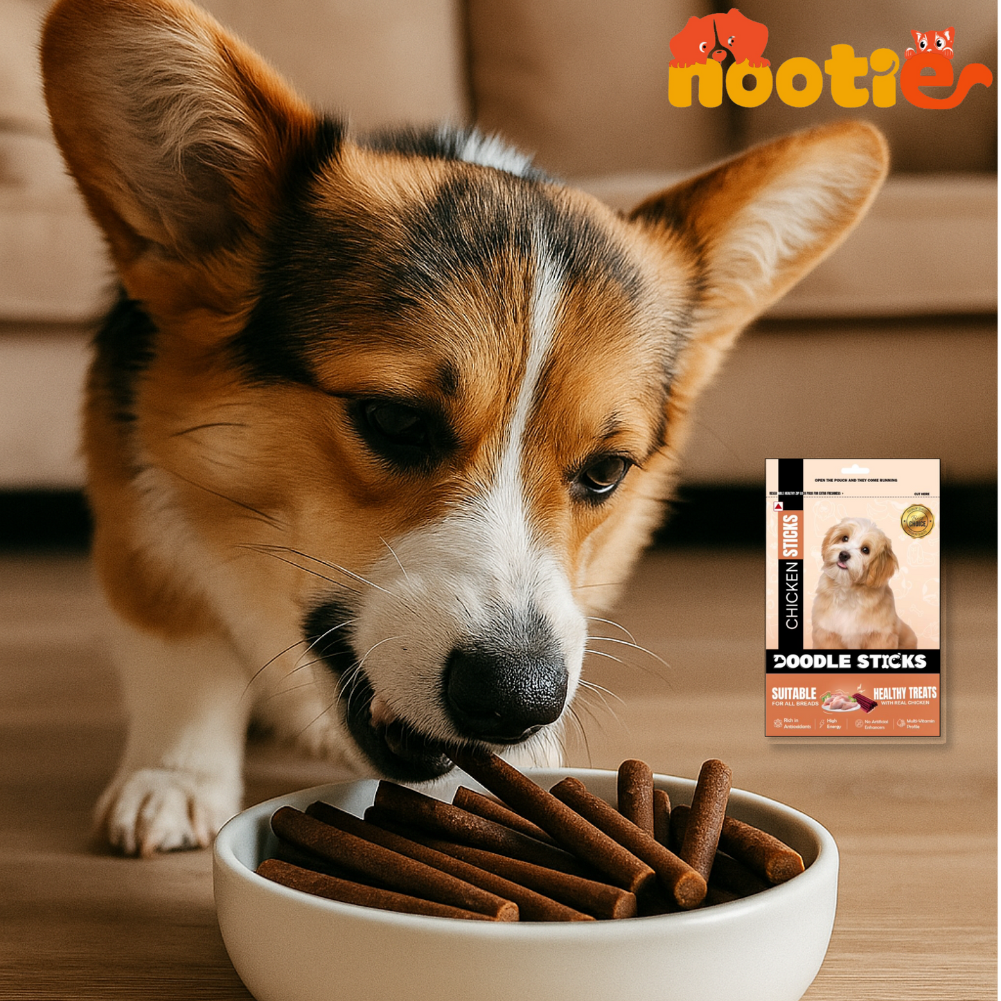 Nootie Doodle Sticks – Real Chicken Dog Treats (70g) | Healthy, Collagen-Rich, Gluten-Free Snack for All Breeds