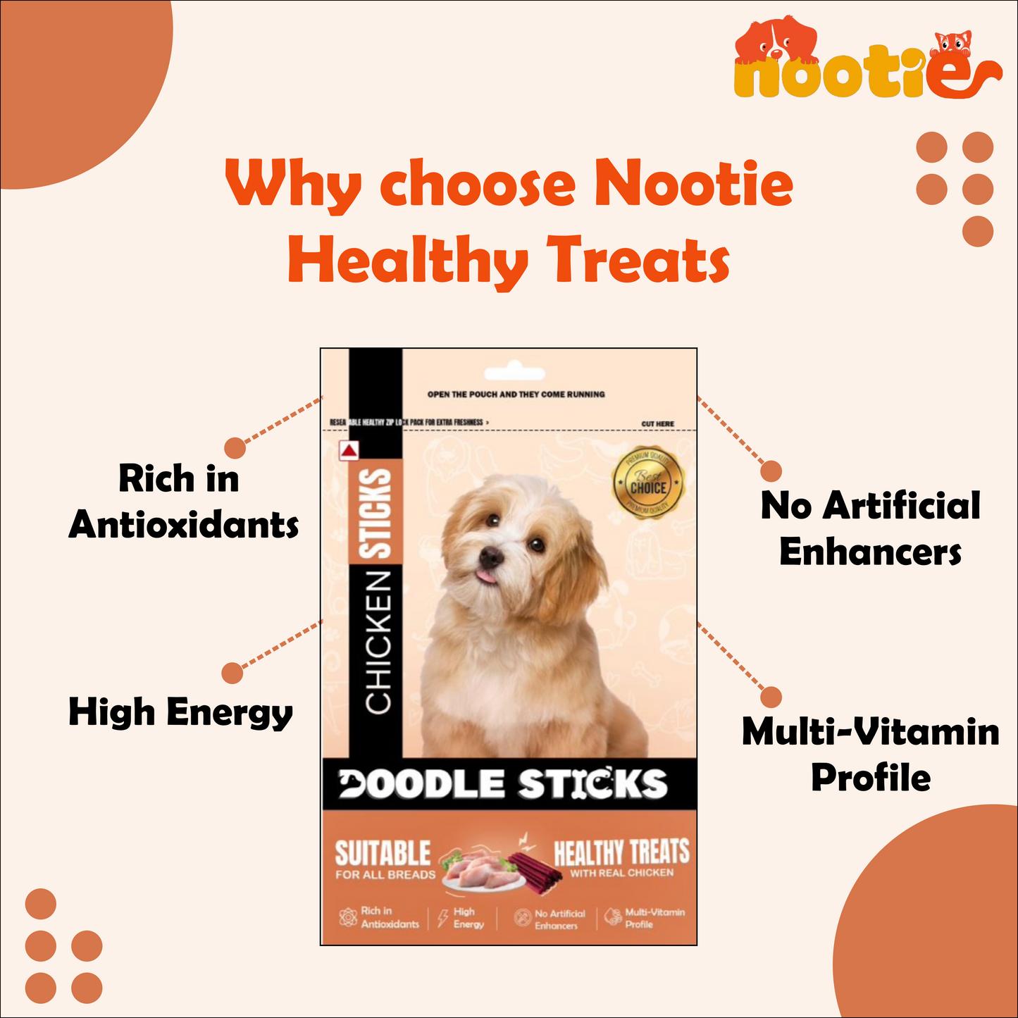 Nootie Doodle Sticks – Real Chicken Dog Treats (70g) | Healthy, Collagen-Rich, Gluten-Free Snack for All Breeds