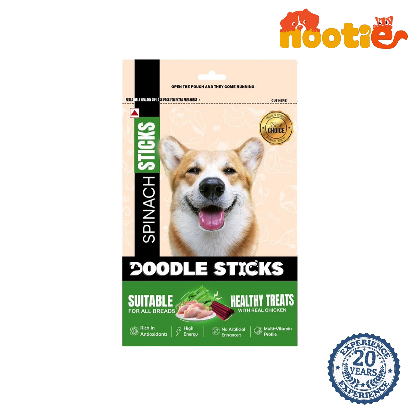 DoodleSticks Suitable for All Breads Healthy Treats with Real Chicken - Spinach Stick 70 Gm