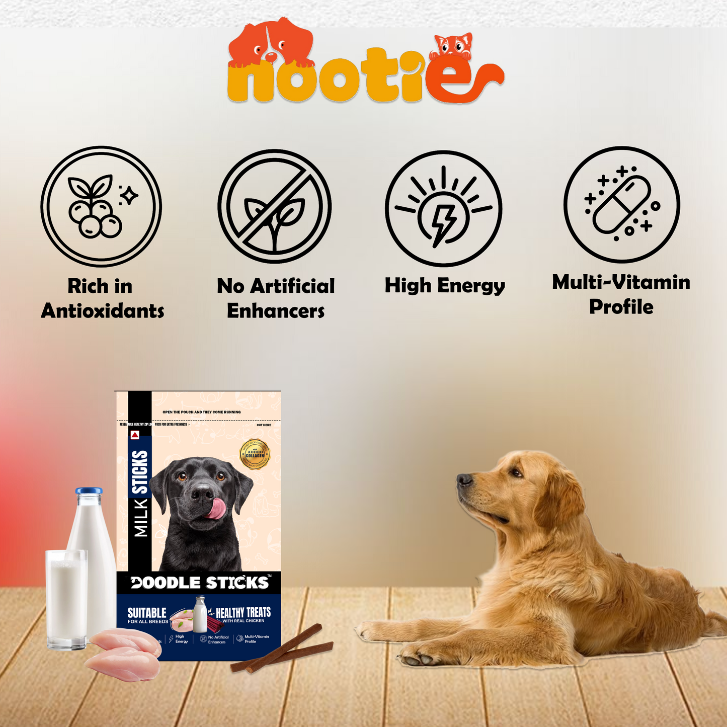 Nootie Doodle Sticks – Real Chicken & Milk Dog Treats (70g) | Healthy, Collagen-Rich, Gluten-Free Snack for All Breeds