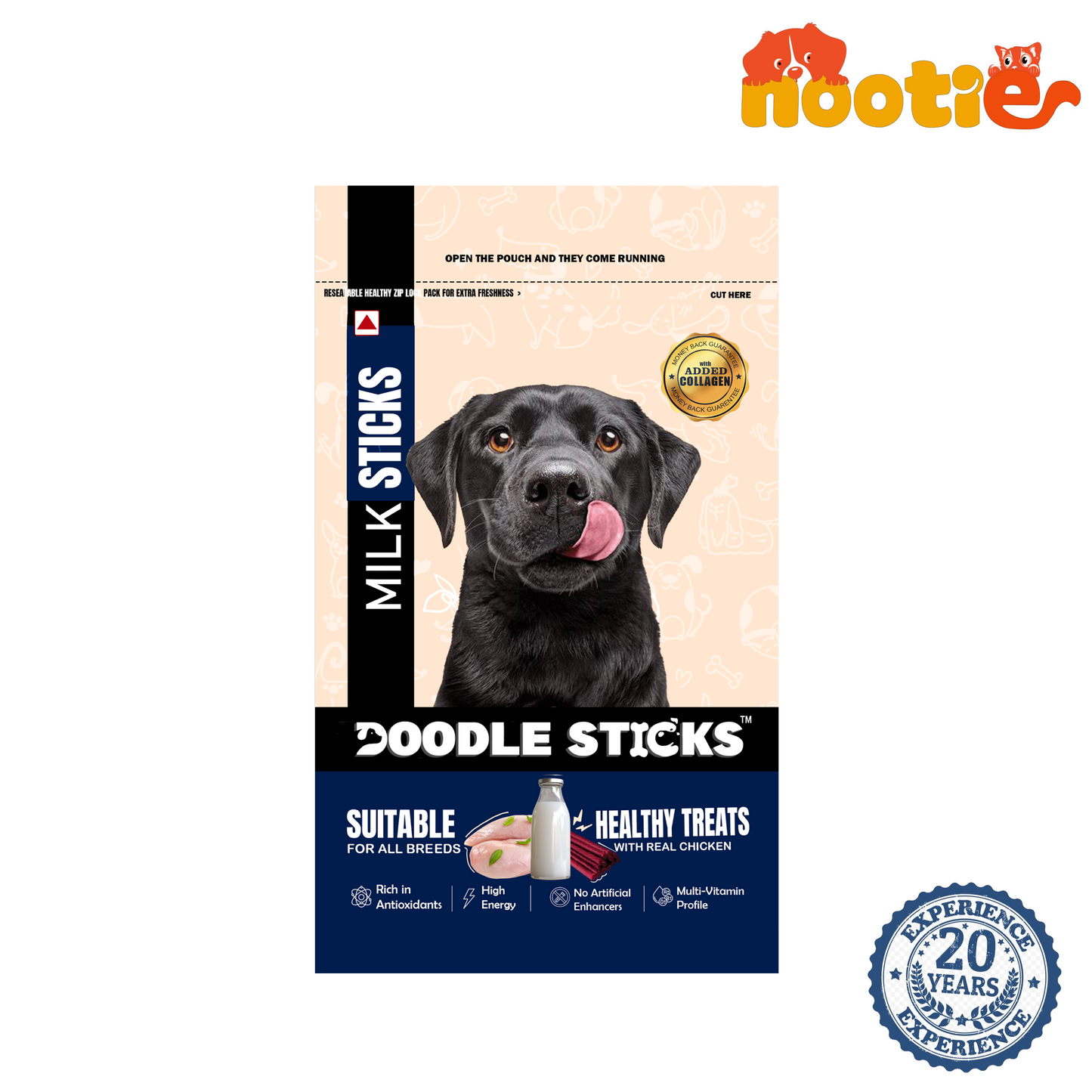 Nootie Doodle Sticks – Real Chicken & Milk Dog Treats (70g) | Healthy, Collagen-Rich, Gluten-Free Snack for All Breeds