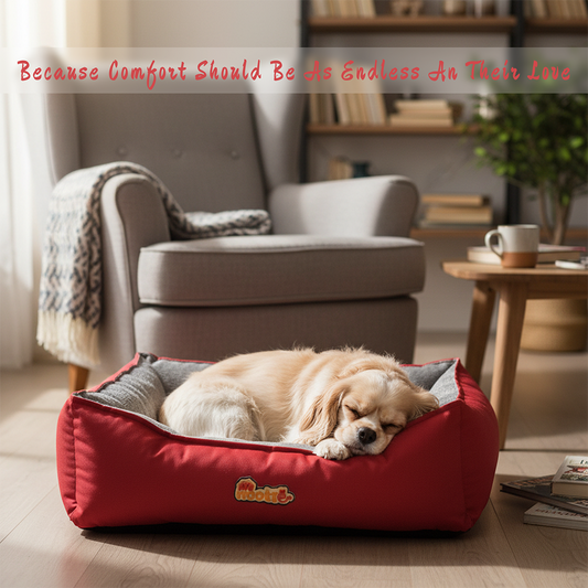 Nootie Sofa Basket Dog & Cat Bed – Small Rectangle Bed (22" x 17" x 6") with Velvet Interior, Mat Exterior, Hollow Fiber Fill | Hand & Machine Washable | Color: Red