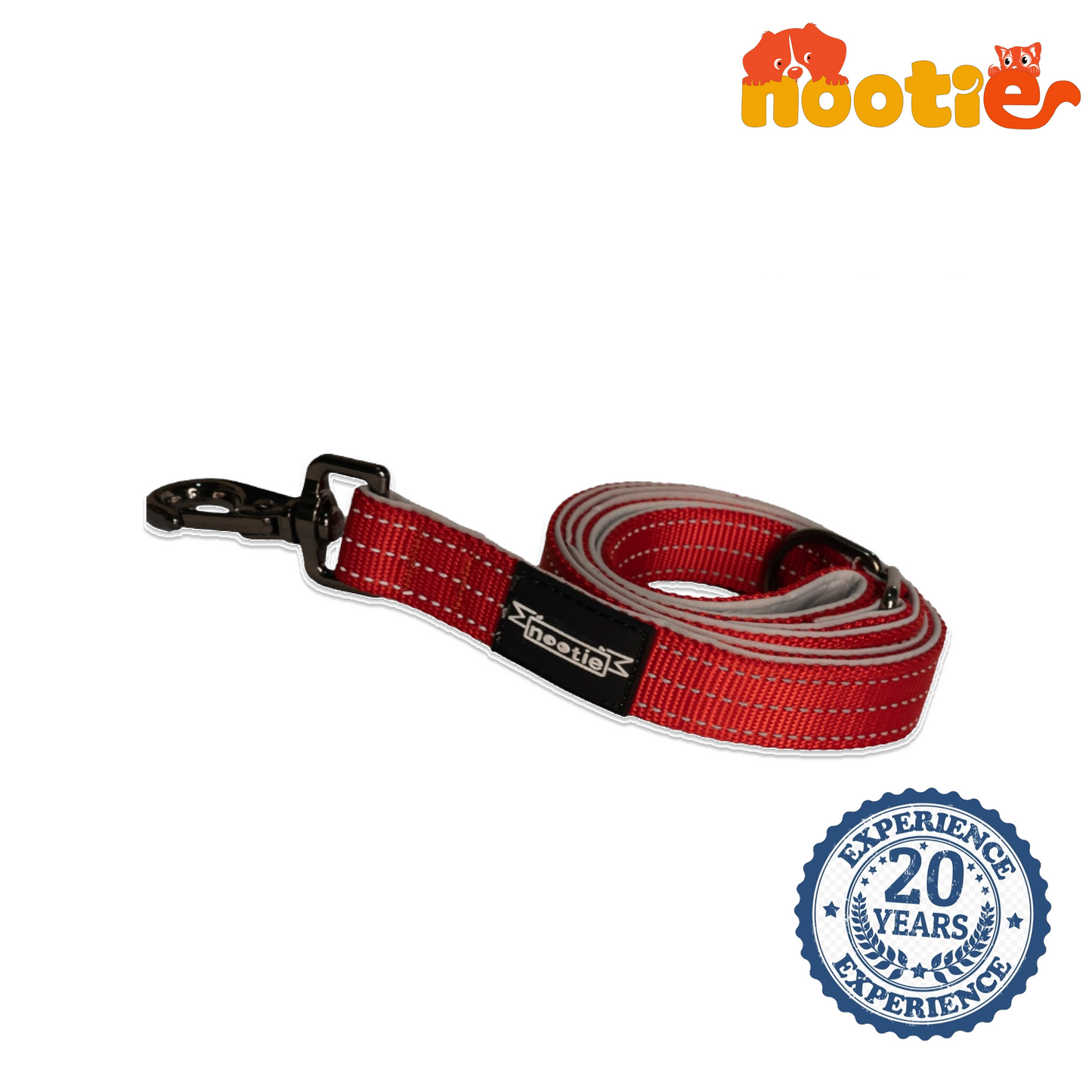 Nootie Plush Padded Leash Red Color with Grey Detailing