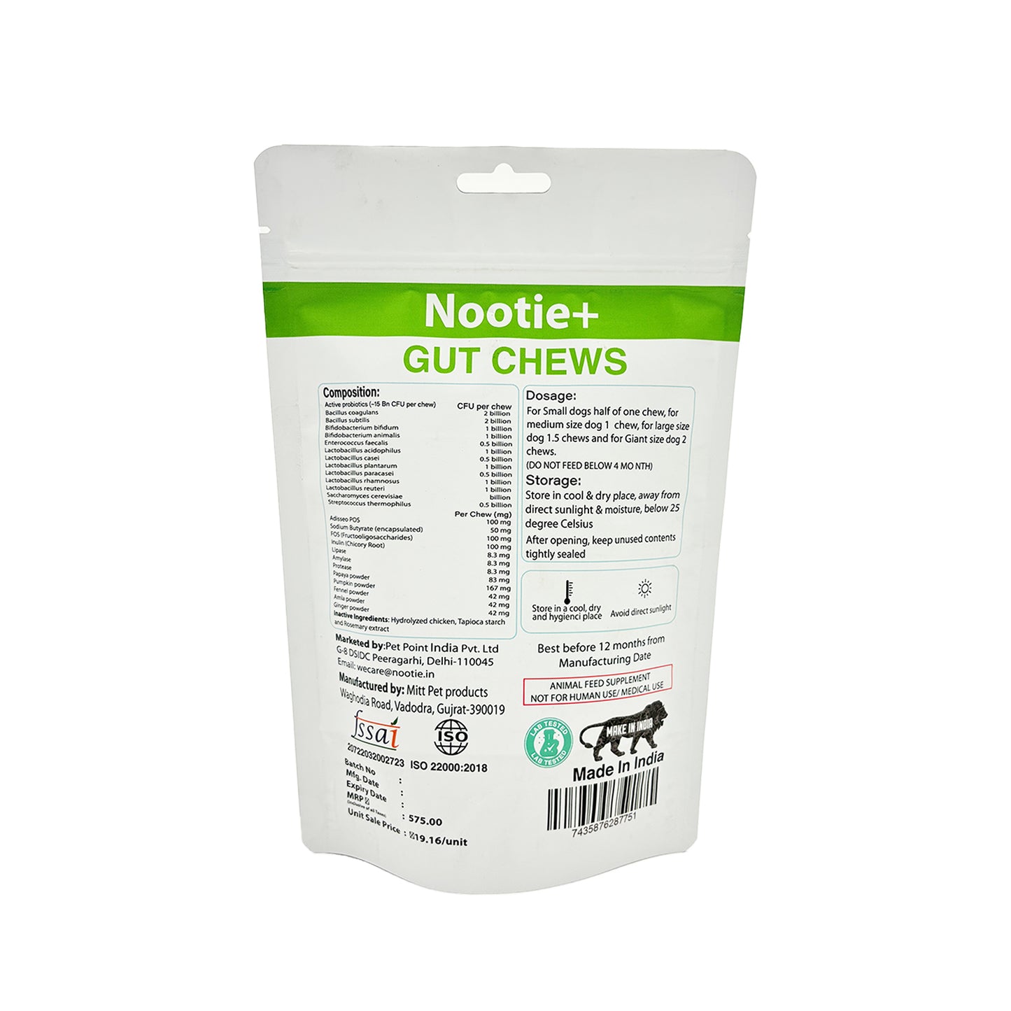 Nootie+ Gut Chews for Dogs | Digestive Support, Firmer Stools & Yeast Balance (30 Chews)