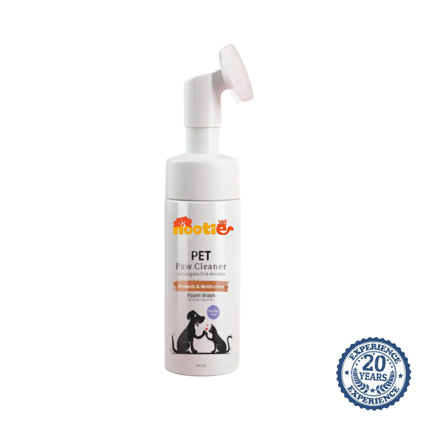 Nootie Dog Paw Cleaning Foam with Built-In Silicone Brush (150 ml) | Rinse-Free, Anti-Germ & Soothing