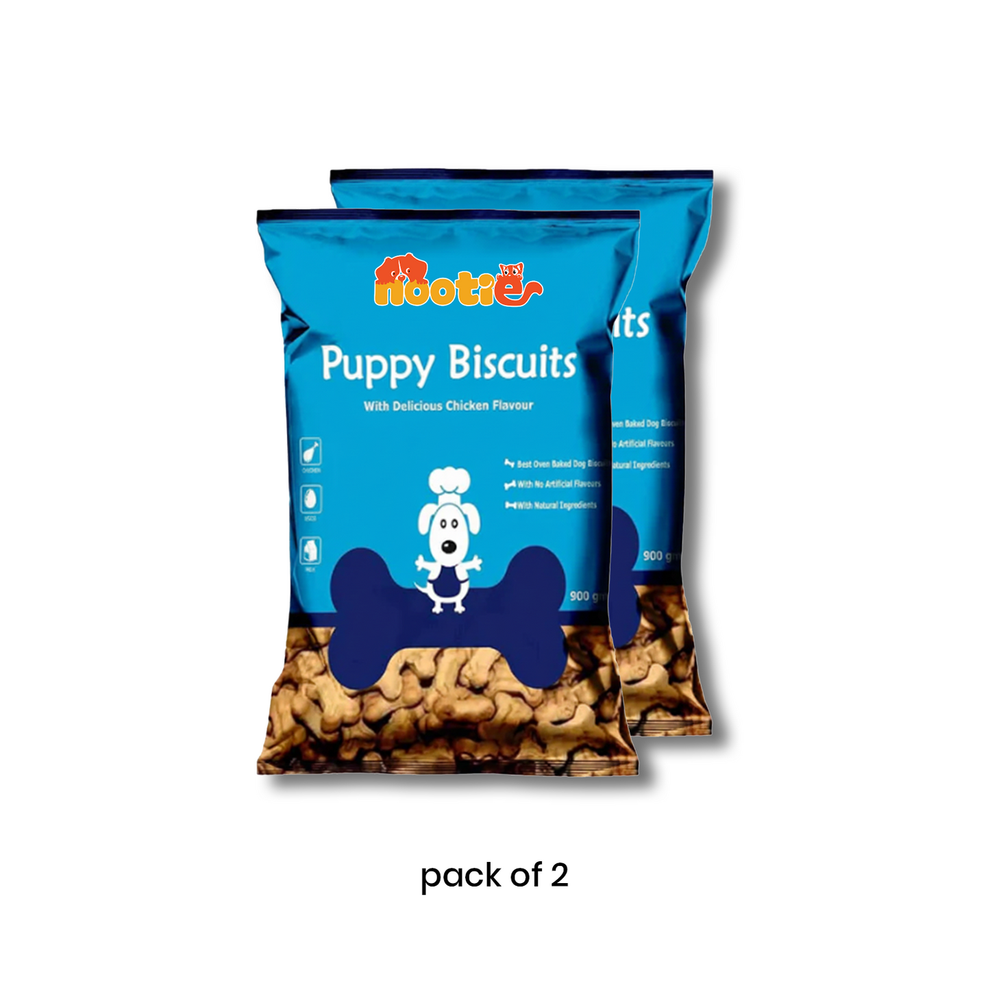 Nootie Chicken Biscuits with Peanut Butter Flavour for Puppies (900g) | High-Protein, Crunchy Growth Snack