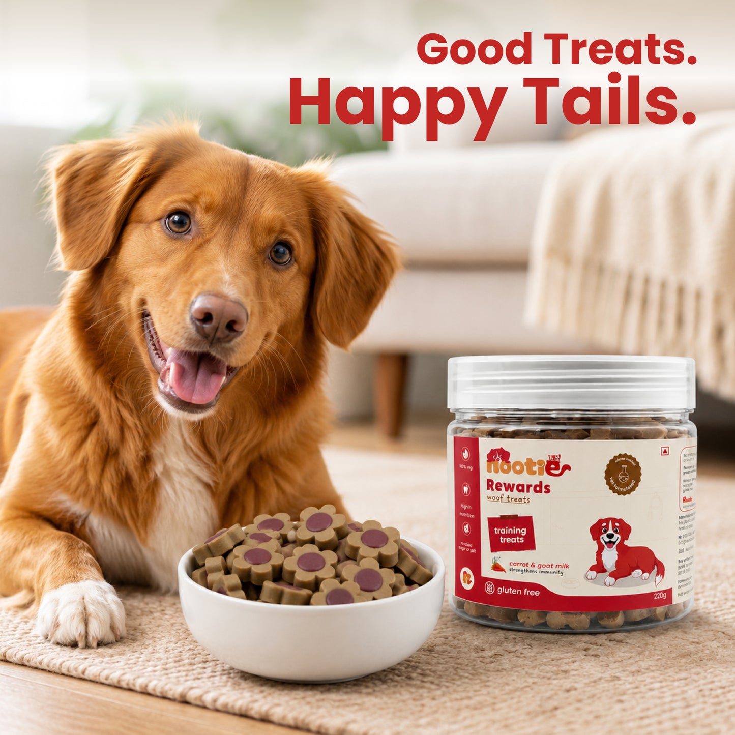 Nootie Rewards Woof Training Treats for Dogs – Carrot & Goat Milk, Gluten-Free, High Nutrition Dog Training Treats (220g)