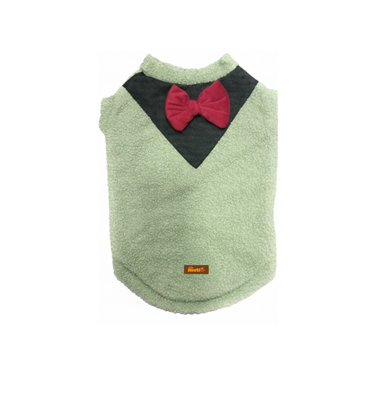Nootie Dog Sweatshirt with Bow | Double-Layer, Warm, Soft Fleece Fur | Green