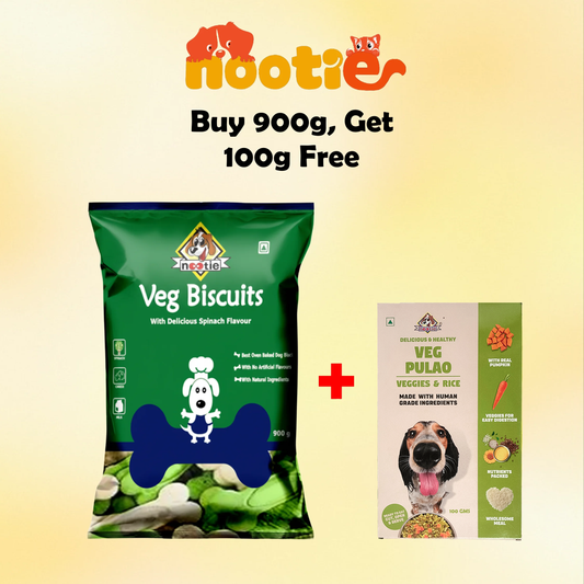Nootie Veg Biscuits with Spinach Flavour for Adult Dogs | Buy 1 Get 1 (900g Biscuits + 100g Veg Pulao) | Protein-Rich, Highly Digestible, and Nutrient-Dense Dog Treats