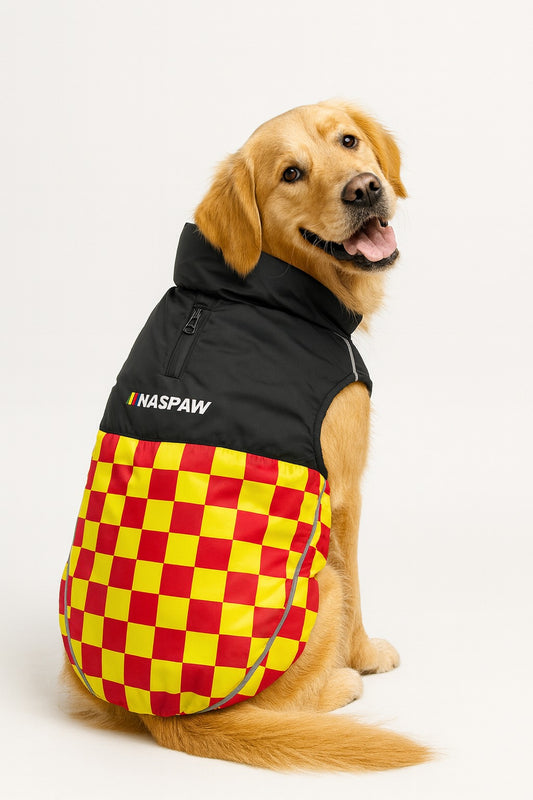 Nootie Dog Winter Jacket – High Neck, Warm & Waterproof Coat for Dogs, Red-Yellow
