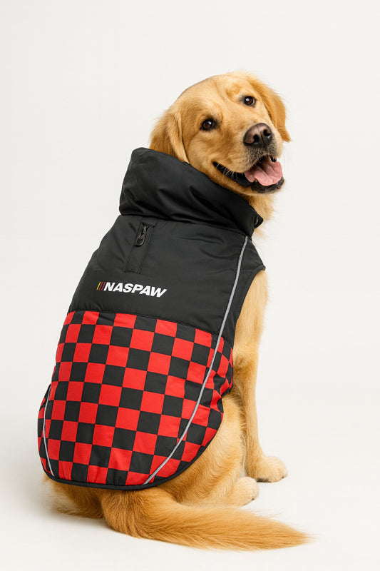 Nootie Dog Winter Jacket – High Neck, Warm & Waterproof Coat for Dogs, Red-Black