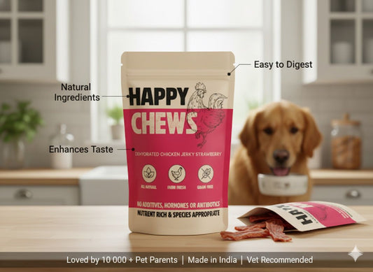 Nootie Happy Chews – Dehydrated Chicken Jerky Strawberry Dog Treats – 80g – All-Natural, Farm Fresh and Grain Free, Protein-Rich Snack for Dogs