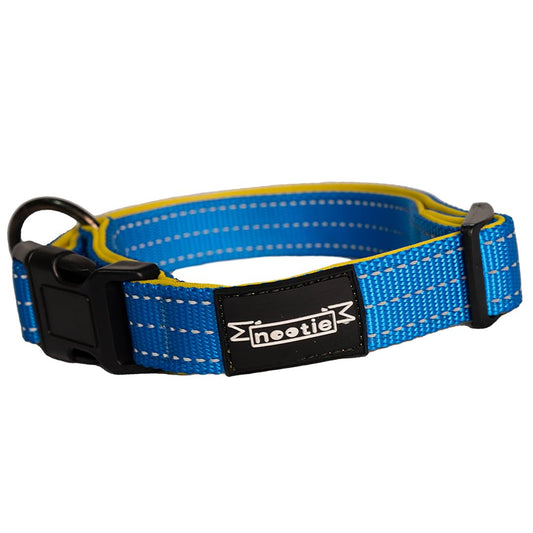 Nootie Plush Padded Collar Blue Color with Yellow Detailing Size 15 mm(S) - For Small Dogs and Puppies