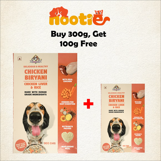 Nootie Freshly Wholesome Wet Dog Food | Buy 1 Get 1 (300g + 100g) | All Natural, Non-Vegetarian Meal with Real Chicken, Chicken Liver & Rice | Gluten Free, Ready-to-Eat Chicken Biryani, Adult Dogs