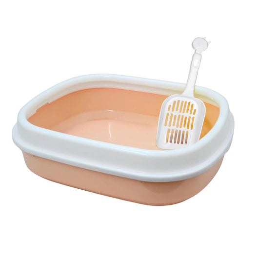 Nootie Cat Litter Box Tray with Free Scooper | Semi Closed Design and Durable Quality | Suitable for All Adult Cats & Kittens,Color May Vary