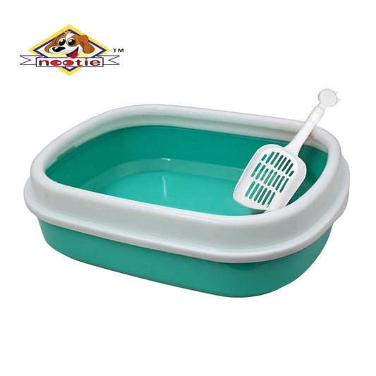 Nootie Cat Litter Box Tray with Free Scooper | Semi Closed Design and Durable Quality | Suitable for All Adult Cats & Kittens,Color May Vary