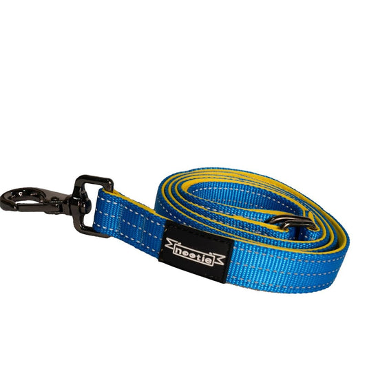 Nootie Plush Padded Leash Blue Color with Yellow Detailing Size 20 mm (M)For Medium Dogs and Young Puppies