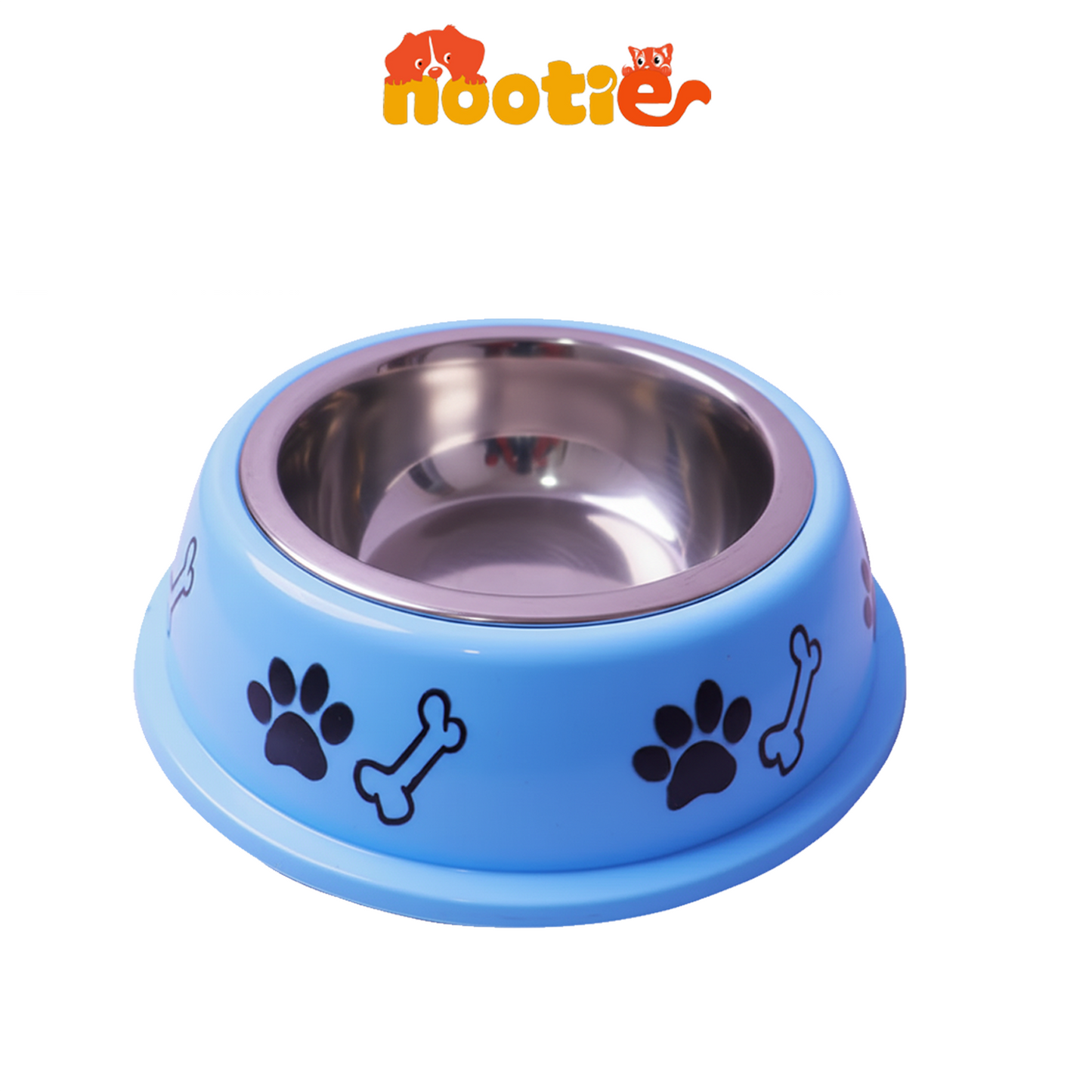 Nootie Paw & Bone Printed Medium Size Steel Food Bowl for Dogs & Cats - Blue Color