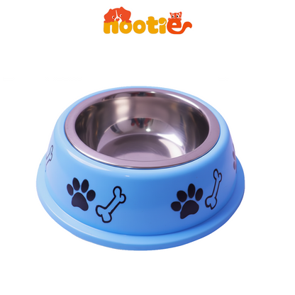 Nootie Paw & Bone Printed Medium Size Steel Food Bowl for Dogs & Cats - Blue Color