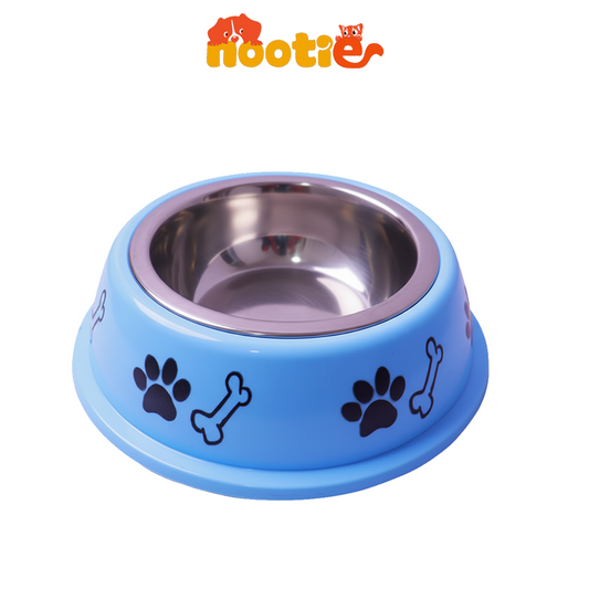 Nootie Paw & Bone Printed Medium Size Steel Food Bowl for Dogs & Cats - Blue Color