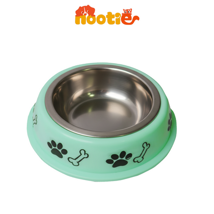 Nootie Paw & Bone Printed Medium Size Steel Food Bowl for Dogs & Cats - Green Color