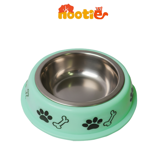 Nootie Paw & Bone Printed Medium Size Steel Food Bowl for Dogs & Cats - Green Color