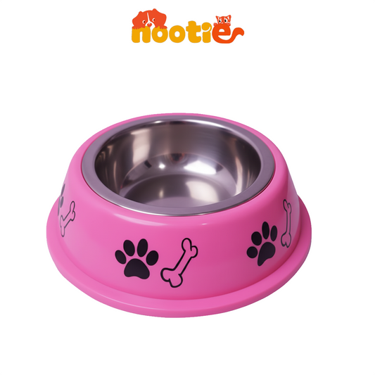 Nootie Paw & Bone Printed Medium Size Steel Food Bowl for Dogs & Cats - Pink Color