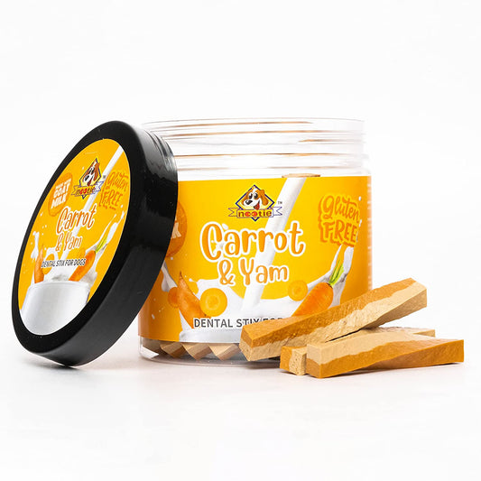 Nootie Gluten Free Dental Stix for Dogs, Treats for All Life Stages Made with Goat Milk - Carrot & Yam Flavour 220 Gm Box
