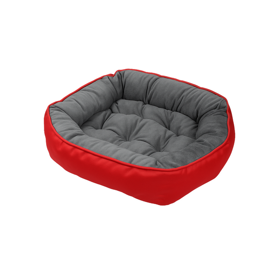 Nootie Sofa Basket Dog & Cat Bed – Small Rectangle Bed (22" x 17" x 6") with Velvet Interior, Mat Exterior, Hollow Fiber Fill | Hand & Machine Washable | Color: Red