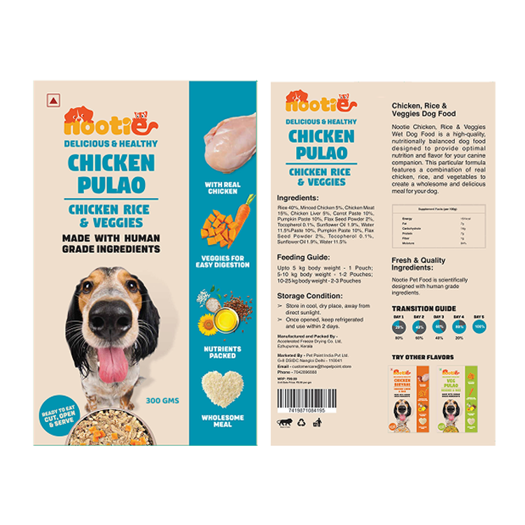 Nootie Chicken Pulao for Dogs – Human-Grade, Balanced Meal with Real Chicken, Rice & Veggies (300g)