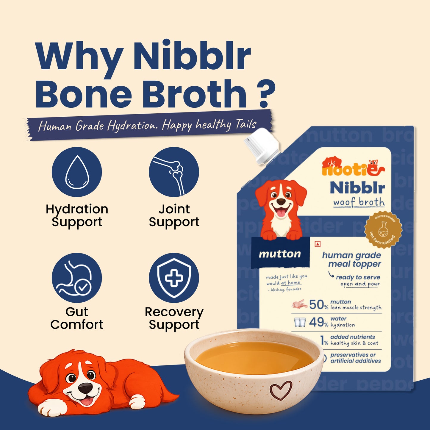 Nibblr Woof Broth - Hydrating Meal Topper for Dogs (100 ml) | Mutton Bone Broth