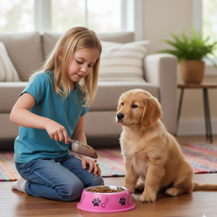 Nootie Paw & Bone Printed Medium Size Steel Food Bowl for Dogs & Cats - Pink Color