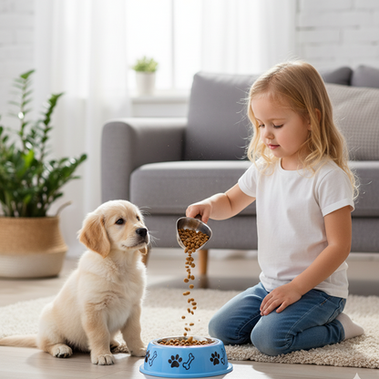 Nootie Paw & Bone Printed Medium Size Steel Food Bowl for Dogs & Cats - Blue Color
