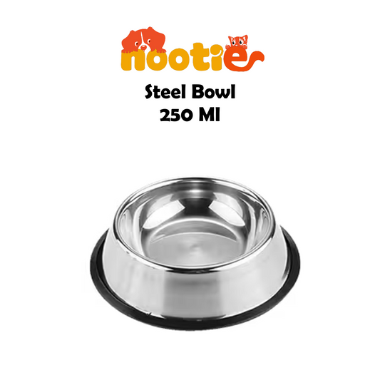 Nootie Steel Bowl with Rubber Rim, Size- Small, 250ml, Pack of 2