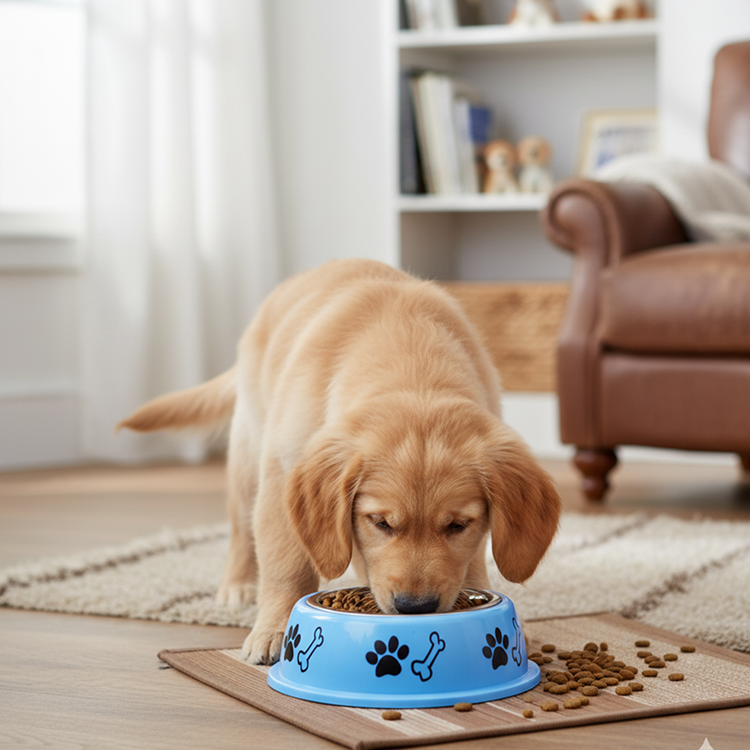 Nootie Paw & Bone Printed Medium Size Steel Food Bowl for Dogs & Cats - Blue Color