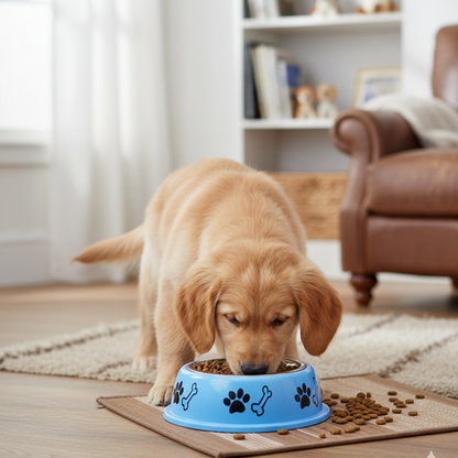 Nootie Paw & Bone Printed Medium Size Steel Food Bowl for Dogs & Cats - Blue Color