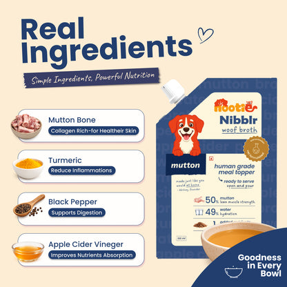 Nibblr Woof Broth - Hydrating Meal Topper for Dogs (100 ml) | Mutton Bone Broth