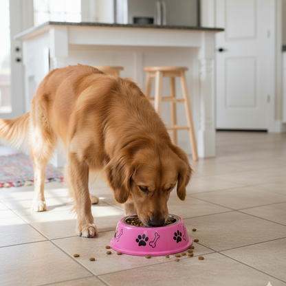 Nootie Paw & Bone Printed Medium Size Steel Food Bowl for Dogs & Cats - Pink Color