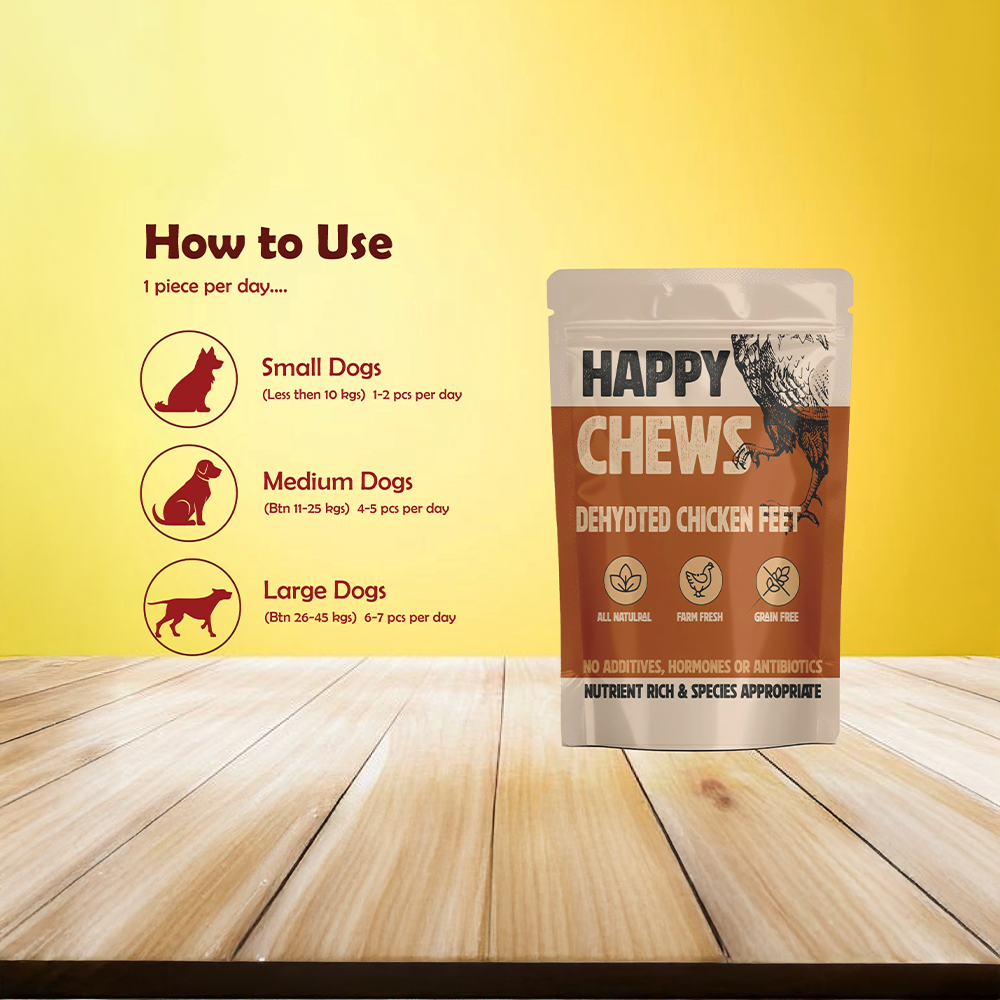 Nootie Happy Chews – Dehydrated Chicken Feet Dog Treats (80g) | Natural, Protein-Rich Chew for Joint & Dental Health