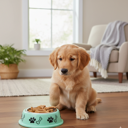 Nootie Paw & Bone Printed Medium Size Steel Food Bowl for Dogs & Cats - Green Color
