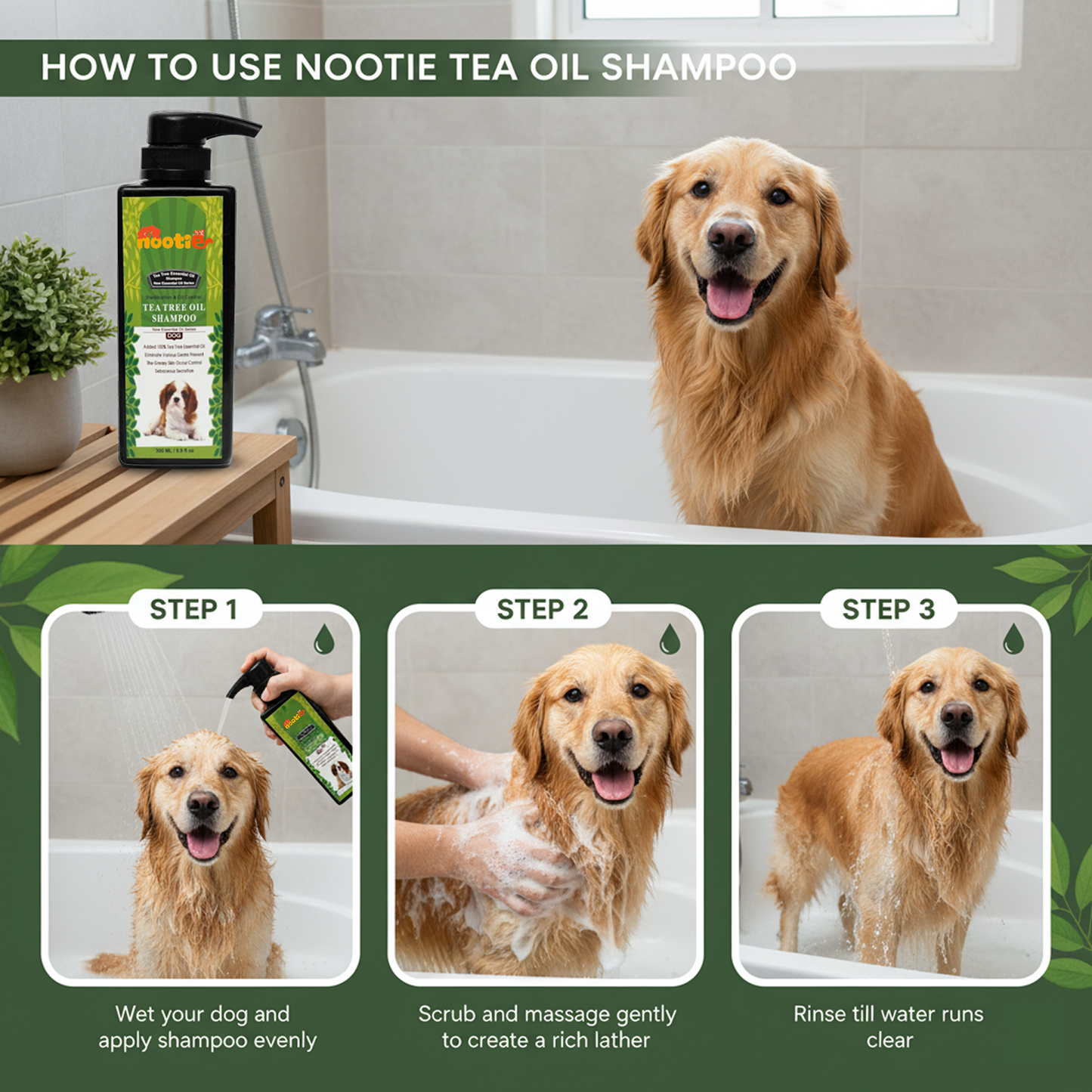 Nootie Tea Tree Oil Shampoo for Dogs (300 ml) | Deep Cleansing, Oil Control & Skin Purifying Formula