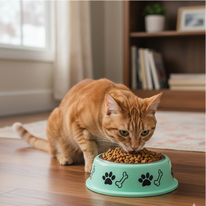 Nootie Paw & Bone Printed Medium Size Steel Food Bowl for Dogs & Cats - Green Color